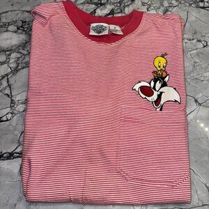 Vintage Acme Clothing Medium Ringer Tee Looney Tunes Red White Tweety Sylvester